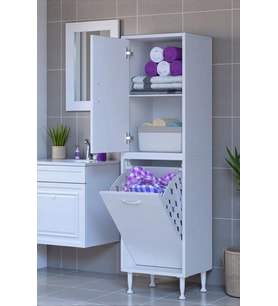 Eliusta Miretta Üst Bölme Kapaklı Altı Kirli Sepetli Dolap 50 cm Genişlik Beyaz 50x138x32,5 cm Dolap