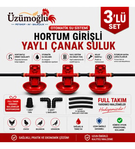 3 adet Hortum Girişli Yaylı Çanak Suluk Otomatik Tavuk Civciv Suluk Sistemi