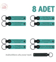 Yeni Doğan Bebek Hediyesi, 8'li Set, İsme Yazılan Deri Hediyelik Anahtarlık, Koyu Turkuaz & Siyah