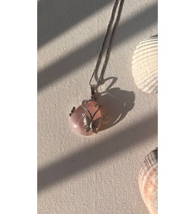 Aşk taşı pembe kuvars çelik kolye