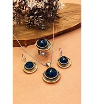 Kadın Otantik Gümüş Set Tasarım Safir Taşlı Kolye Küpe Ayarlanabilir Yüzük AKS-2