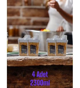 4 Adet 2300ml - Ölçekli Bakliyat Kabı - Contalı Erzak Saklama Kabı - Düzenleyici Kavanoz (BEYAZ-SOHO GRİ)