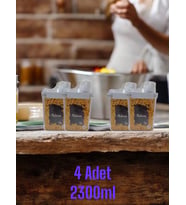 4 Adet 2300ml - Ölçekli Bakliyat Kabı - Contalı Erzak Saklama Kabı - Düzenleyici Kavanoz (BEYAZ-SOHO GRİ)