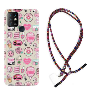 INFINIX Hot 8 9 10 11S Hot 10 Play 10T Kılıf Boyun Asklı Rasta Silikon Donut Flamingo 1415