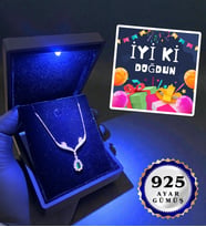 Premium Işıklı Kutusunda 925 Ayar Gümüş Kolye Farklı Modeller Doğum Günü Hediyesi İyi Ki Doğdun (Model 1)