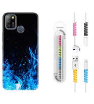 INFINIX Smart 4 5 6 Zero 8 S5 Pro Kılıf Kablo Koruma Spiral Silikon Blue Fire 1678