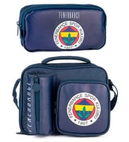 Fenerbahçe Erkek Çocuk Arma Baskılı Suni Deri Beslenme Çantası ve Kalemlik Seti (İkili Set) - SETME25762