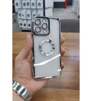iPhone 15 Pro Kılıf Köşeleri Renkli Şeffaf Kamera Korumalı Silikon Luxury Kapak (Gümüş)