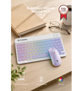 Torima Kablosuz Klavye Mouse Seti Rgb Işıklı Şarj Edilebilir TMK09 Mor