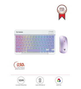 Torima TMK-09 Mor Şarj Edilebilir RGB Işıklı Kablosuz Klavye Mouse Seti