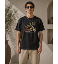 Erkek Motosiklet Baskılı Tişört Bisiklet Yaka Kısa Kol Yazlık T-Shirt - Siyah