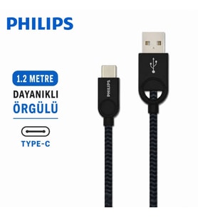 Philips USB-A to USB-C Kablo 1.2 Metre Dayanıklı Örgülü Hızlı Şarj Senkronizasyonlu Type-C Kablo
