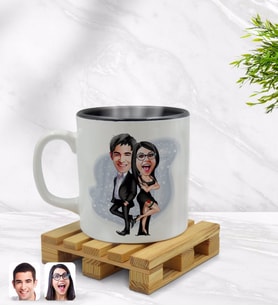BK Gift Kişiye Özel Sevgililer Karikatürlü İçi Siyah Renkli Kupa Bardak Model 6