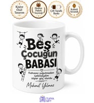 Beş Çocuk Babası Yazılı Esprili Kupa Bardak Babalar Günü Hediyesi