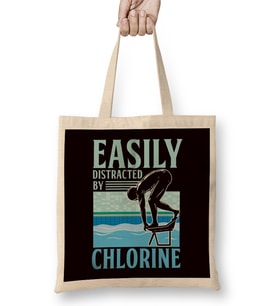 Distracted By Chlorine Swimmer Swimming Pool Swim Athlete Bez Çanta Uzun Saplı