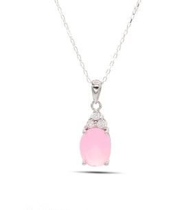 Pembe Kuvars ve Zirkon Taşlı 925 Ayar Gümüş Bayan Kolye 201021903