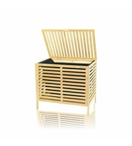 KALIN AHŞAP BAMBU KİRLİ ÇAMAŞIR SEPETİ SİYAH KUMAŞ ÇANTALI SEPET=50X38X55CM (5680)