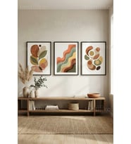 Soyut Organik Formlar ve Doğal Renk Geçişleri 3’lü Ahşap Çerçeveli Tablo Seti