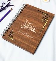 Kişiye Özel İstanbulDesenli Ahşap Kapaklı Defter - Ajanda - İsme Özel - A5 60 Yaprak (120 SAYFA) Hediyelik (Gold)