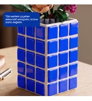 El Yapımı Mozaik Seramik Vazo Renkli Geometrik Desenli Vazo