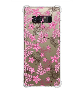 Samsung Galaxy Note8  Köşe Korumalı Antişok Kapak Floral Pembe Tasarımlı Şeffaf  Kılıf