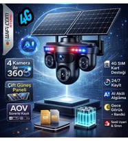 6 Motorlu 4 Kameralı Çift Panelli 4G Solar Kamera (Siyah-Haki-Gri)