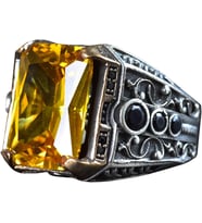925 Ayar Gümüş Doğal Citrine Taşlı Erkek Gümüş Yüzük, Citrine Taşlı Erkek Yüzüğü, El Yapımı Oymalı Erkek Gümüş Yüzük, Türk Gümüş Yüzüğü, Sarı