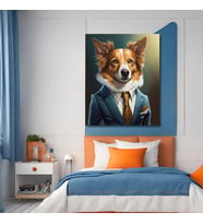 Tekli Dikey Kanvas Duvar Tablosu Takım Elbiseli Border Collie Köpek