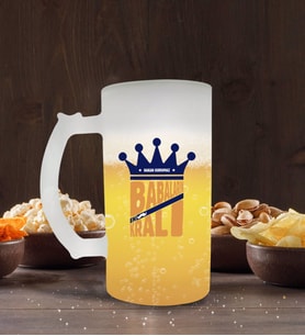 BK Gift Kişiye Özel Babaların Kralı Tasarımlı Buzlu Cam Bira Bardağı 50cl-2 (Beyaz)