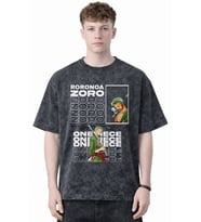 Tasarım Roronoa Zoro One Piece Anime Baskılı Unisex Oversize Eskitme Yıkamalı Tişört