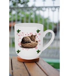 Yeni Yıl Uykucu Kedi Baskılı Lüx Kupa Bardak Porselen Çay Kahve Fincanı