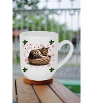 Yeni Yıl Uykucu Kedi Baskılı Lüx Kupa Bardak Porselen Çay Kahve Fincanı