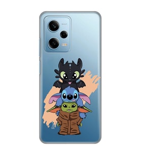 Redmi Note 12 Pro 5G Uyumlu Sevimli Baby Yoda ve Stitch Desenli Şeffaf Telefon Kılıfı