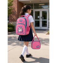 Unicorn Pembe Benekli İlkokul Okul Çantası Beslenme Çantası Çocuk 2'li Set 37 x 28 x 20 cm