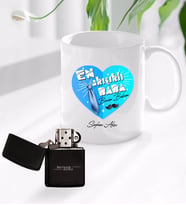 BK Gift Kişiye Özel Babalar Günü Hediyesi En Yakışıklı Baba Tasarımlı Kupa Bardak ve Benzinli Çakmak Seti-1 (Model 1)