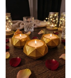 Geometrik Mumluk Dekoratif Tealight Mumluk Modern Ev Dekoru 3 Lü Set - 3D Baskı