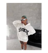 Unisex Üç İplik Kapşonlu Baskılı SweatShirt - Beyaz