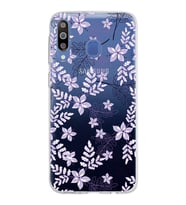 Samsung Galaxy M30 Kapak Floral Lila Tasarımlı Şeffaf Silikon Kılıf