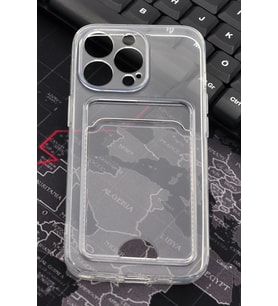 iPhone 14 Pro Uyumlu Kredi Kartlıklı Şeffaf Kılıf Kamera Korumalı