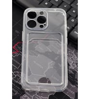 iPhone 14 Pro Uyumlu Kredi Kartlıklı Şeffaf Kılıf Kamera Korumalı