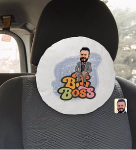 BK Gift Kişiye Özel Erkek Big Boss Karikatürlü Yuvarlak Araç Koltuk Yastığı-3