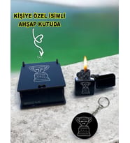 Kişiye Özel Isimli Sevgililer Günü Siyah Benzinli Çakmak Ve Anahtarlık Özel Ahşap Kutusunda