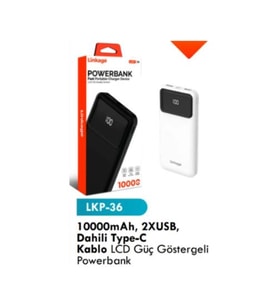Aydoğan Ticaret44 LKB36 10000 Mah Taşınabilir Dahili 2x Usbkablolu Type C LED Gösterge Powerbank-Renk seçenekleri için lütfen mesaj atınız