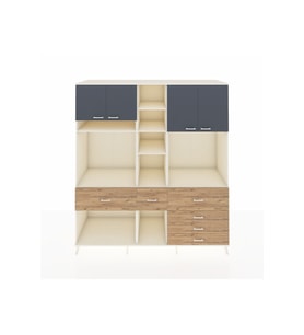 Kronos Dolap 11 Raflı 6 Çekmeceli 4 Kapaklı 220x59x243 Aytaşı-Antrasit/Çam