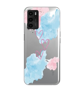 Oppo A55 Uyumlu Kalp Desenli Şeffaf Telefon Kılıfı