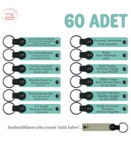 Uygulamalı Eğitim Haftası Hatırası, 60'lı Set, Kişiye Özel Yazılı Deri Anahtarlık, Turkuaz & S Kahve
