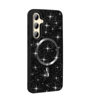 Samsung Galaxy S24 FE Uyumlu Kılıf Pırlanta Tasarımlı M-safe Şarj Özellikli Zore Mozaik Silikon Kapak (Siyah)