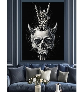 Boynuzlu Kafatası Gotik Sanat Dekoratif Kanvas - Mdf Ahşap Tablo