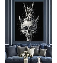 Boynuzlu Kafatası Gotik Sanat Dekoratif Kanvas - Mdf Ahşap Tablo
