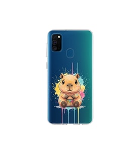 Samsung Galaxy M30S ile Uyumlu Splash Kapibara Tasarımlı Şeffaf Silikon Kılıf